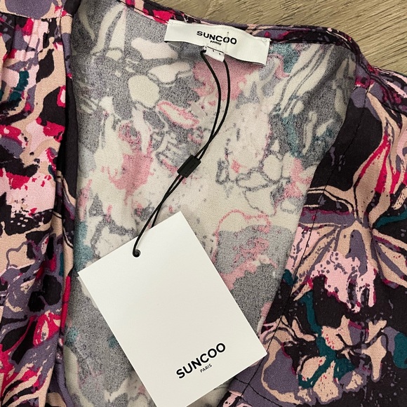 NEW Suncoo Paris Floral Top Lucil Pink Rayon Printer Blouse T1 Size Small S - Picture 5 of 10